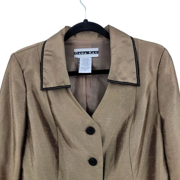 Vintage 80s Single Breasted Blazer 8 Metallic Gold Button Contrast Trim Formal - Picture 4 of 11